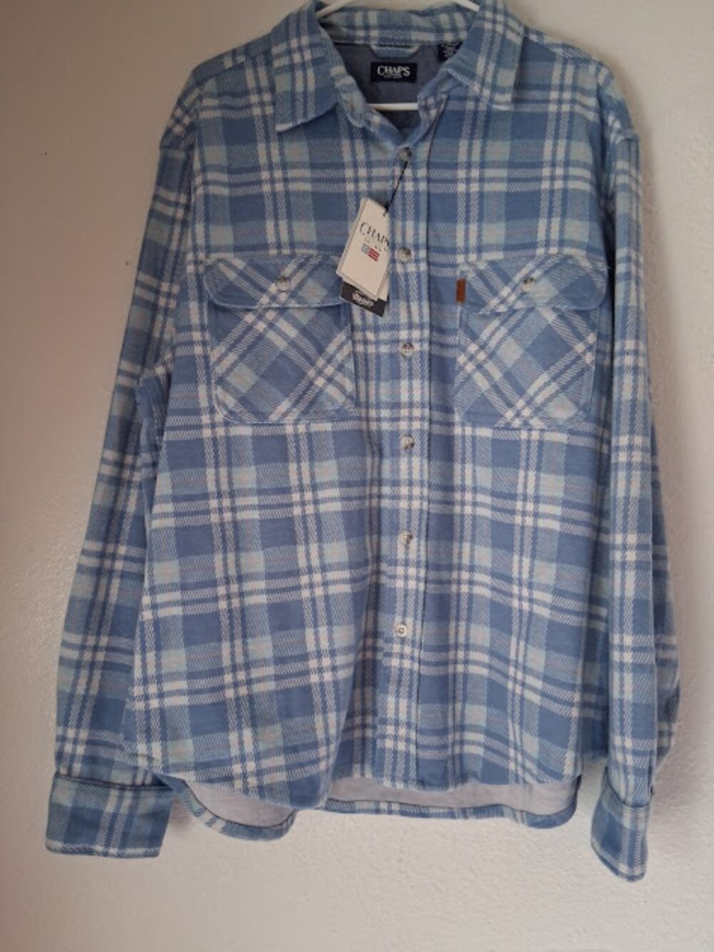 Chaps men's size XL blue, white and pink plaid shirt